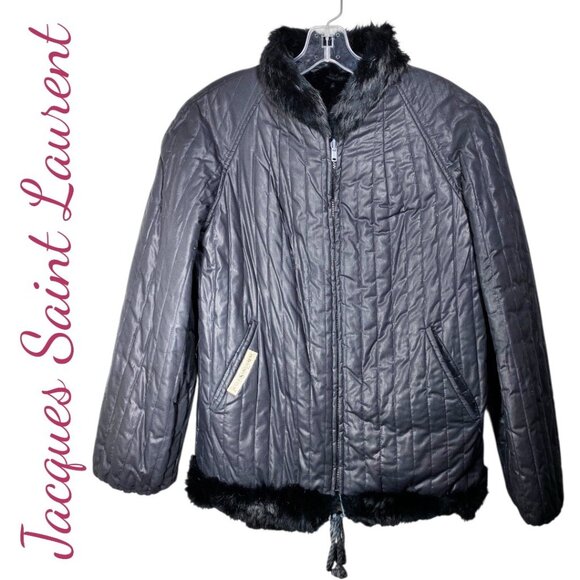 JACQUES SAINT LAURENT VINTAGE 80’S REVERSIBLE BLACK FAUX FUR JACKET, SIZE SMALL - Picture 11 of 12